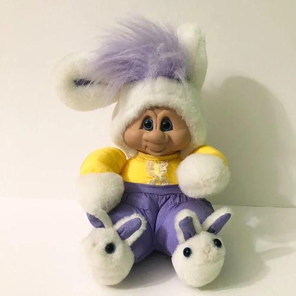 Vintage 1992 Troll Doll Nylon Plush Easter Bunny  Stuffed Animal Plastic Face - Picture 1 of 16